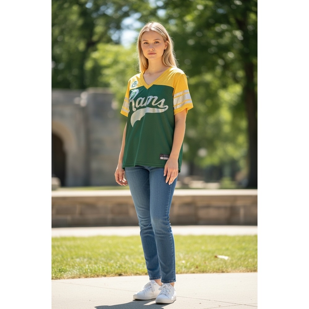 G-III 4Her Colorado State Rams Jersey Top Green Gold Silver Foil Women Large